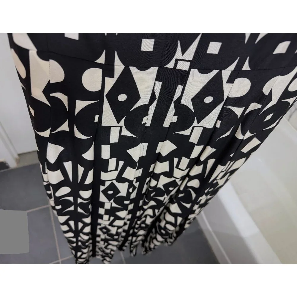 Akris Kaleidoscope Print Maxi Dress Pleated Black White Geometric Wool Silk 6 - Picture 11 of 16
